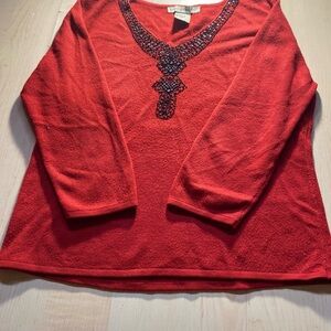 Requirements Red Beaded V-Neck Sweater